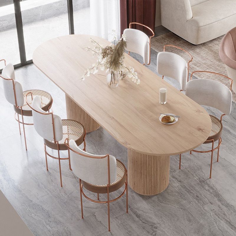 Solid Wood Dining Table Modern Oval Furniture with Double Pedestal for Kitchen