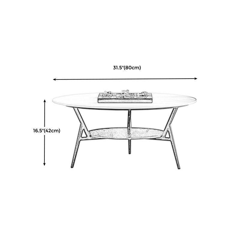 Modern Slate Trestle Coffee Table with Storage Round Cocktail Table in Grey