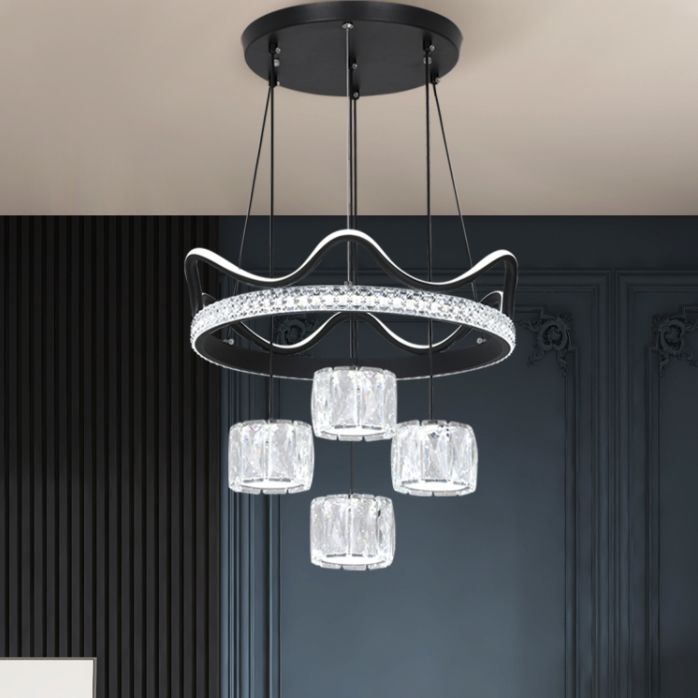 Cilindrische kristallen suspensielamp eigentijdse zwarte led plafond hanger voor eetkamer