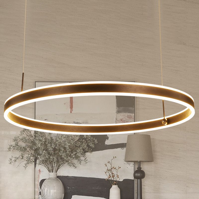Circle LED Pendant Lighting Minimalistic Acrylic Living Room Chandelier in Coffee