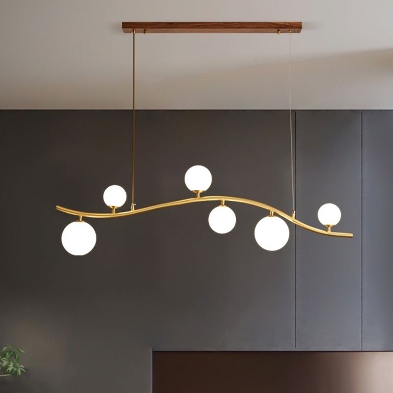 Luz de la isla Sputnik de madera en moderna luz colgante de cobre de estilo artístico con sombra de vidrio