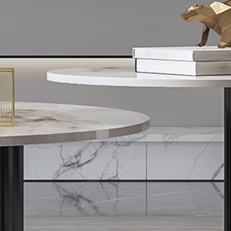 Contemporary Round Coffee or End Table Iron and Stone Coffee Table in Black and White