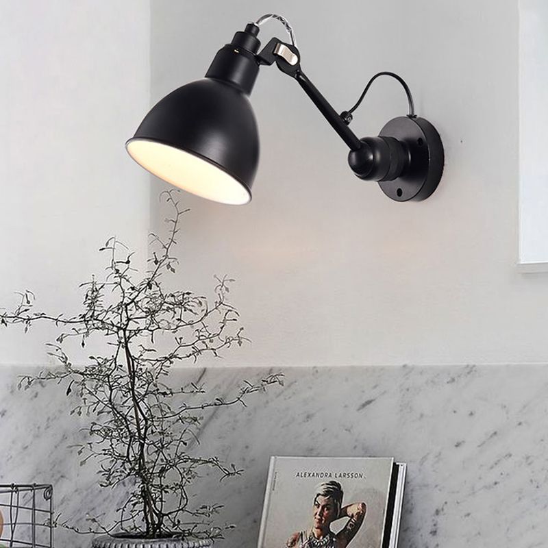 Modern Style 1 Head Wall Mounted Lamp with Metal Shade Black/White Domed Sconce Lighting for Living Room