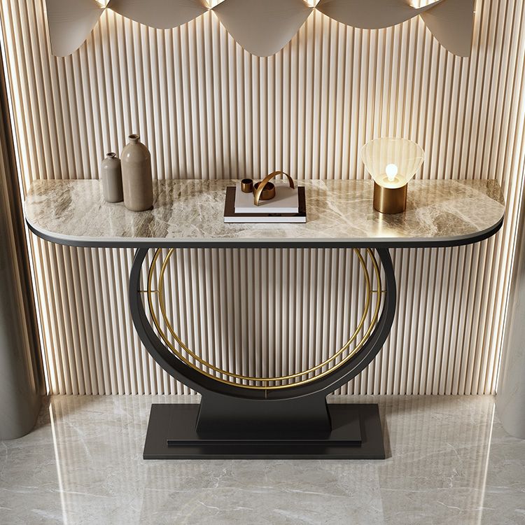 12 Inch Wide Accent Table Half Moon Stone Console Table for Hall