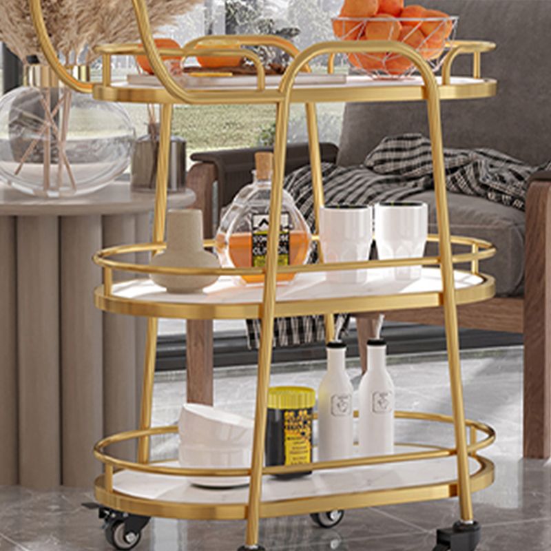 Home Dining Modern Prep Table Oval Locking Wheels Prep Table