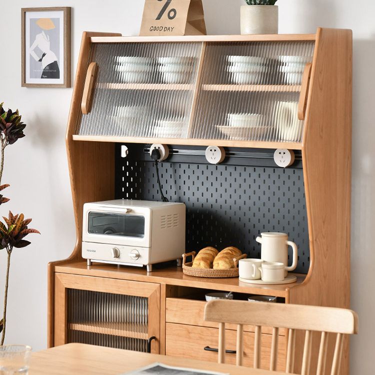 Rectangle Glass Paned Accent Cabinet Industrial Natural Finish Storage Cabinet