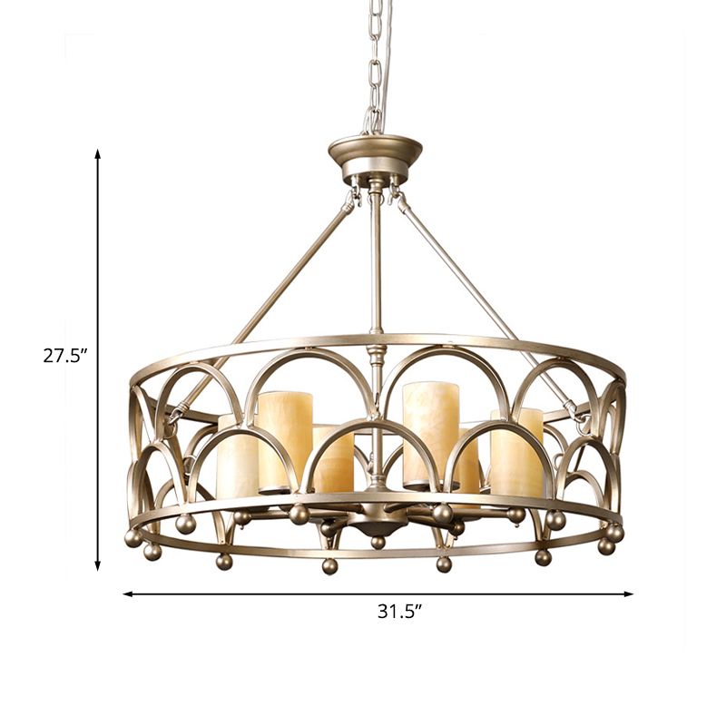 8 lichten marmeren hanger kroonluchter traditionele gouden cilindrische slaapkamer plafondlamp met ronde kooi
