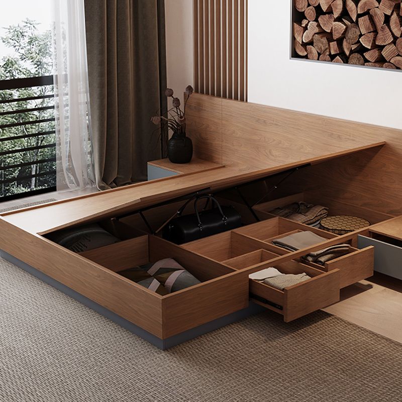 Brown Panel Bed Lift Up Storage Standard Rectangular Panel Bed