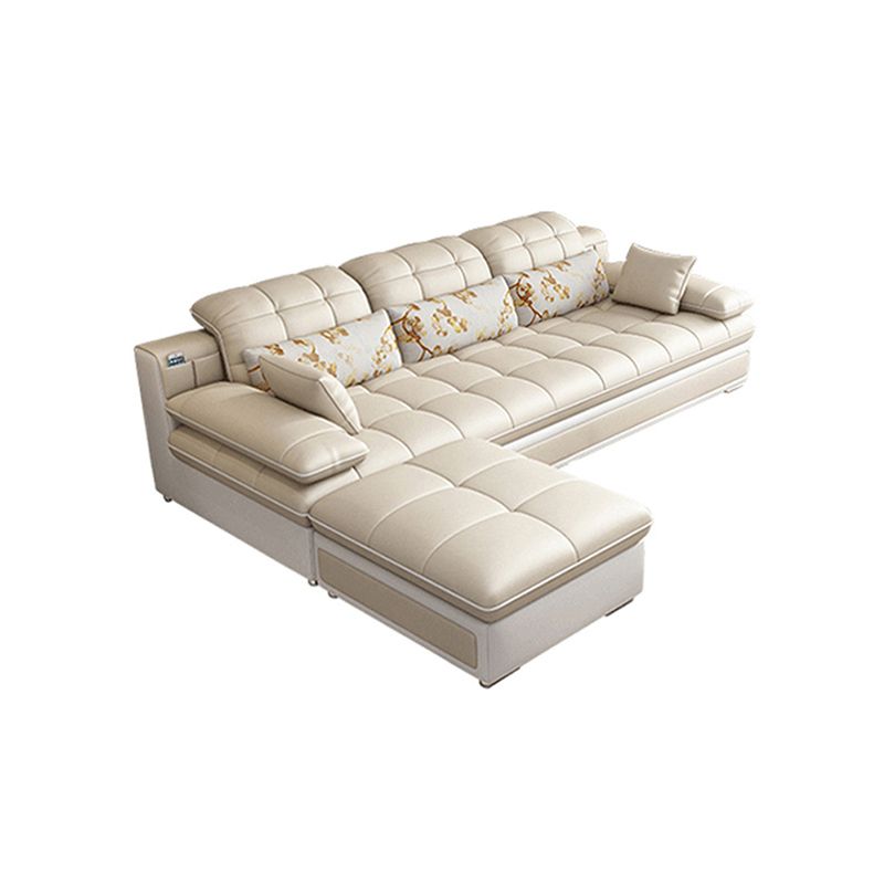 Contemporary Faux Leather Sofa & Chaise Biscuit Back Pillow Top Sofa