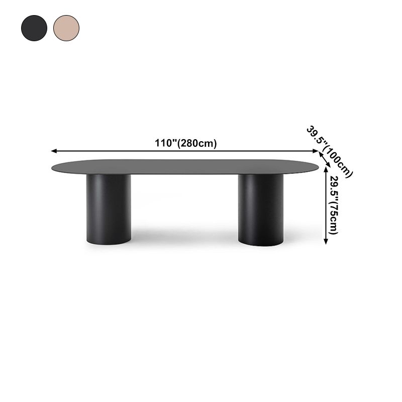 Muebles ovales de estilo contemporáneo Mesa de comedor de madera maciza de doble pedestal