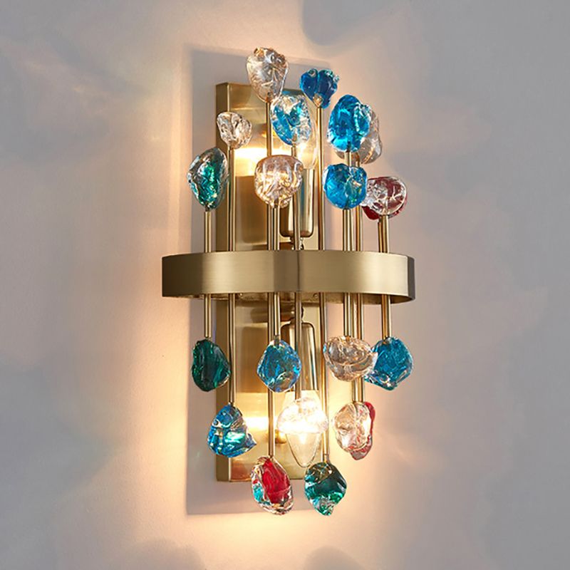 Postmoderne Metallwandleuchte Gold 2 Lichter Wandleuchten mit Kristall für Wohnzimmer