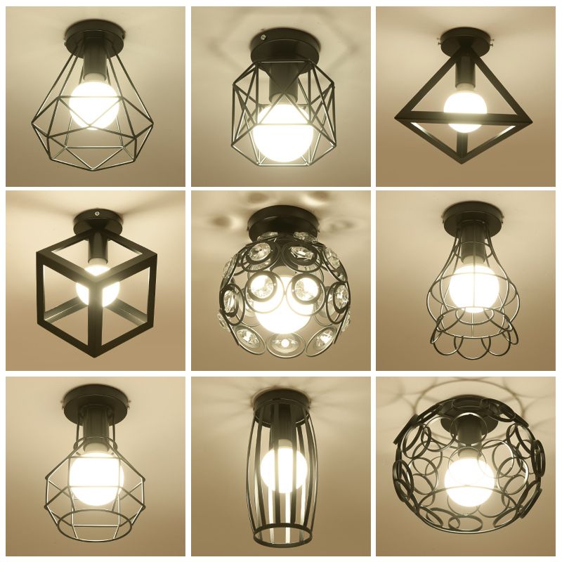 Lámpara de techo incorporada de pequeño Canal de jaula, lámpara de techo negra de metal industrial