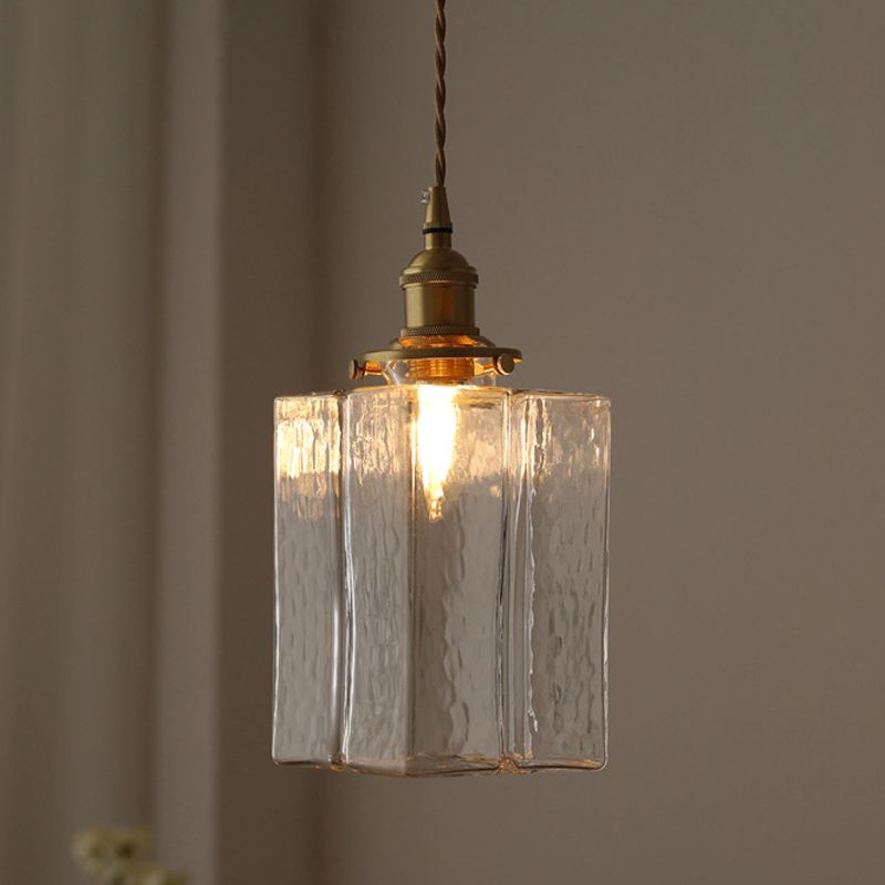 Modern Style Cuboid Shade Hanging Light Glass 1 Light Pendant Lamp for Home Stay