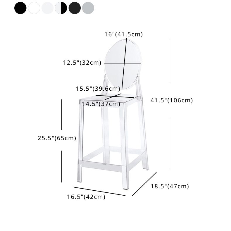 Acrylic Indoor Bar Stool Full Back Modern Square Arm-less Counter Stool