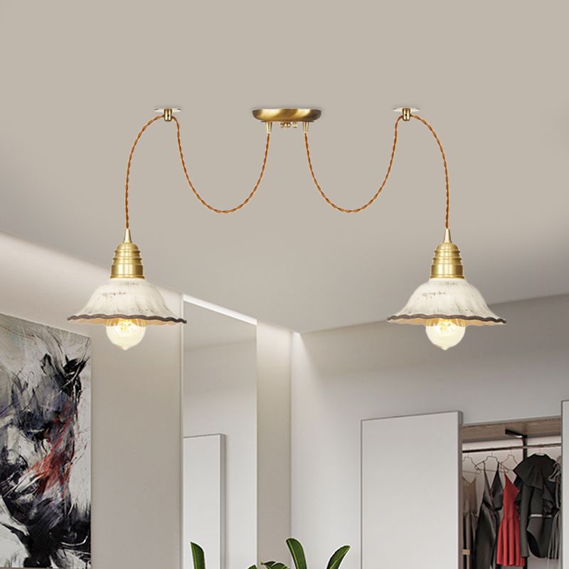 2/4/6 Bulbes Saconnais Pendard Multi Light Traditional Gold Ceramics Swag Hanging Lamp Kit