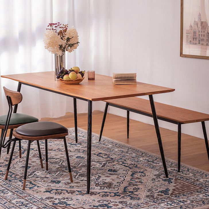 Metal Industrial Rectangle Dining Table Solid Wood Top Table with 4 Black Legs