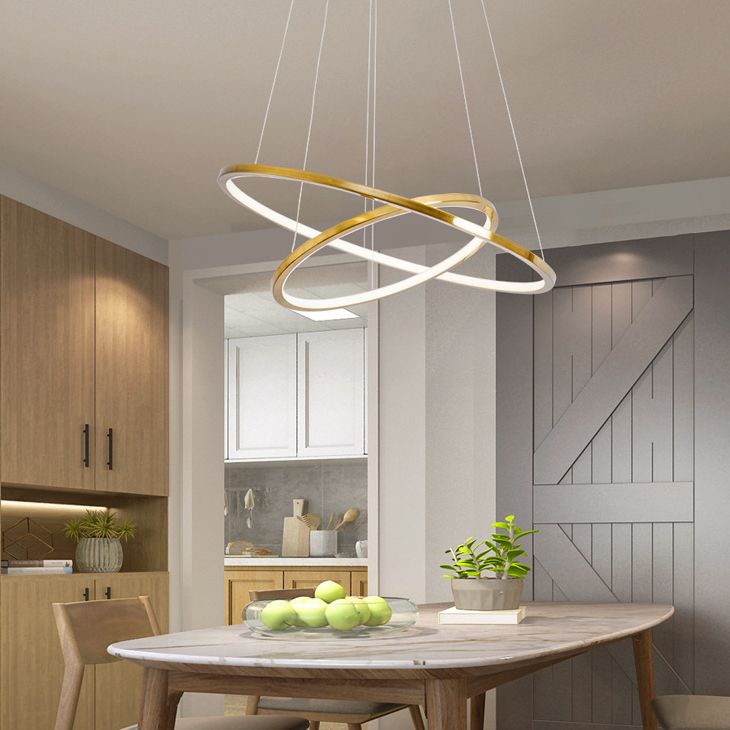 Multi Layer Round Shade Hanging Light Modern Style Metal Pendant Light in Gold