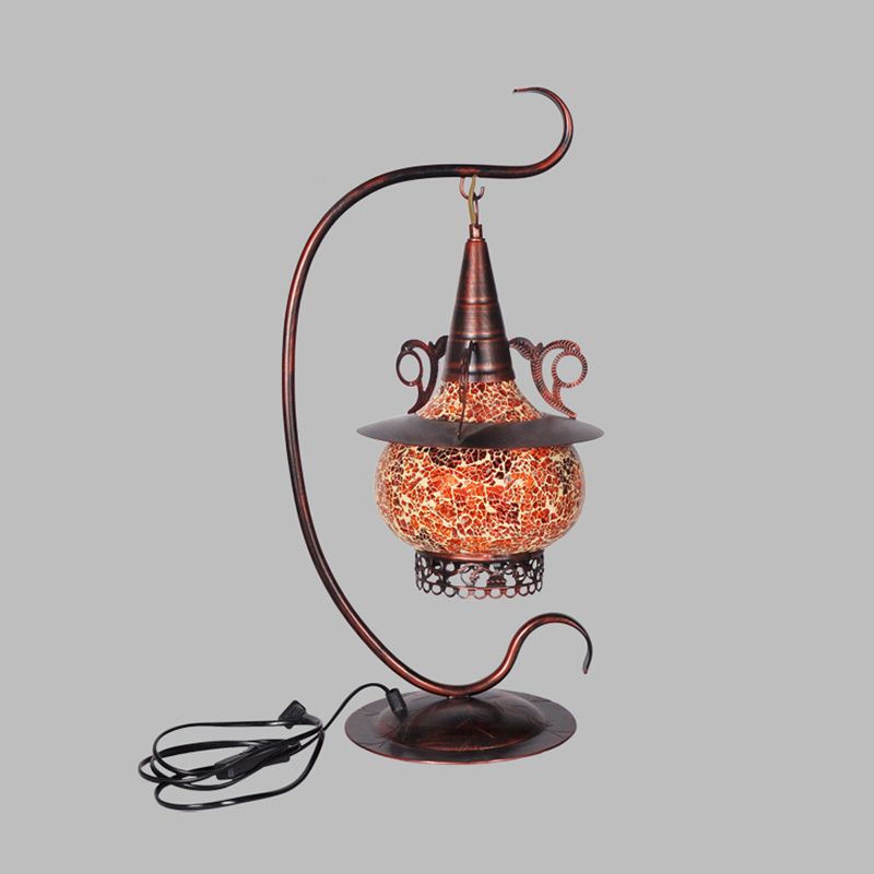 Poêle Night Night Night Art Deco Glass orange 1 lampe de table légère avec bras bouclé