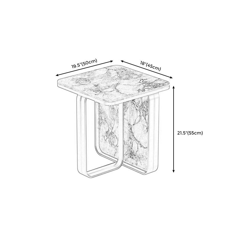 Modern Rectangular Stone Side End Table with Metal Abstract Leg