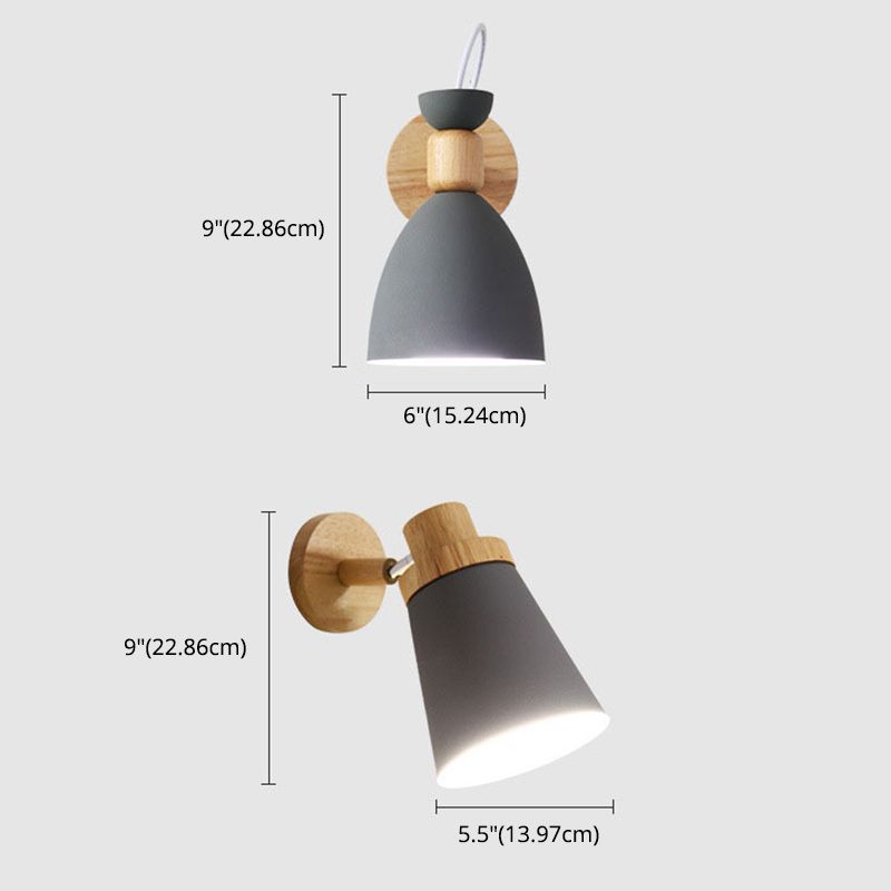 Nordic Macaroon Style Wall Lamp Angle Adjustable Simplicity Hallway Lighting Fixture with Solid Wood Base