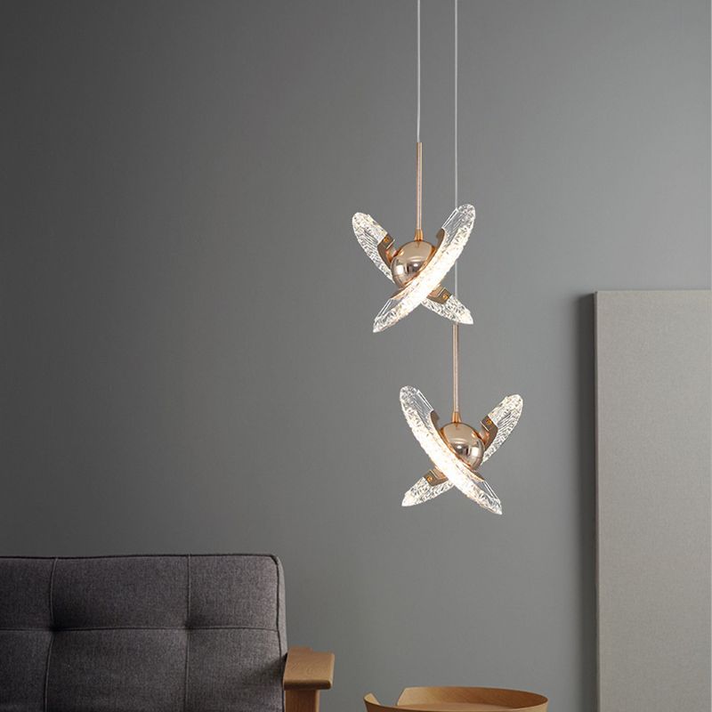 Goldene 1 leichte Anhängerlampe moderne minimalistische runde Kristall Wohnzimmer kleine hängende Lampe