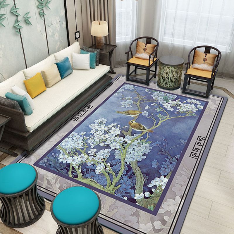 Multicolor Shabby Chic Area Carpet Polyester Plant Print Indoor Rug Anti-Slip Backing Carpet for Living Room