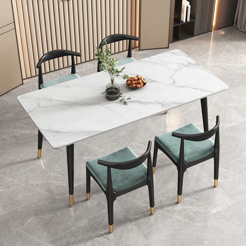 Sintered Stone White Dining Table Glam Style 4 Legs Table for Dining Room