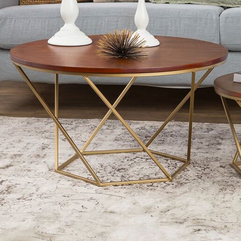 Modern Round Wood Frame Coffee Table Brown Finish Cocktail Table