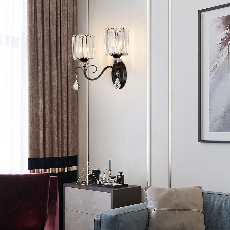 Crystal Geometric Shape Wall Light Modern Style 1/2 Light Wall Light Sconce in Black