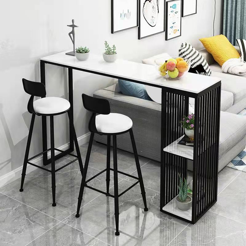 1/2/3 Pieces Bar Table Set Modern Rectangle Sintered Stone Bar Table with Low Back Stools