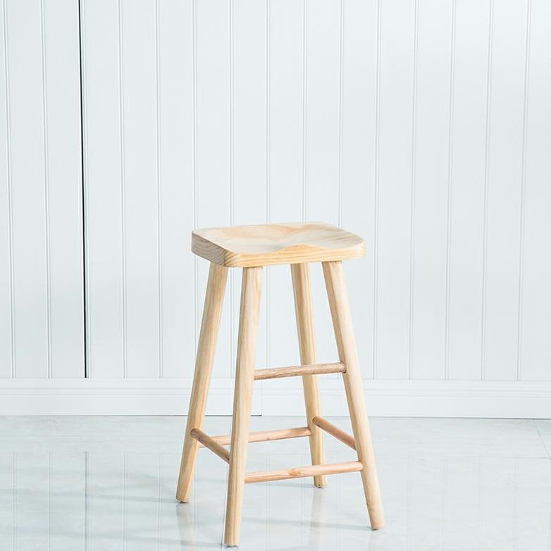 Contemporary Solid Wood Bar Stool Backless Bar Stool with Contoured Seat