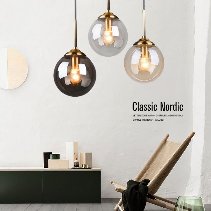 3 Lights Globe Hanging Ceiling Lights Minimalist Glass Multi Light Pendant for Restaurant