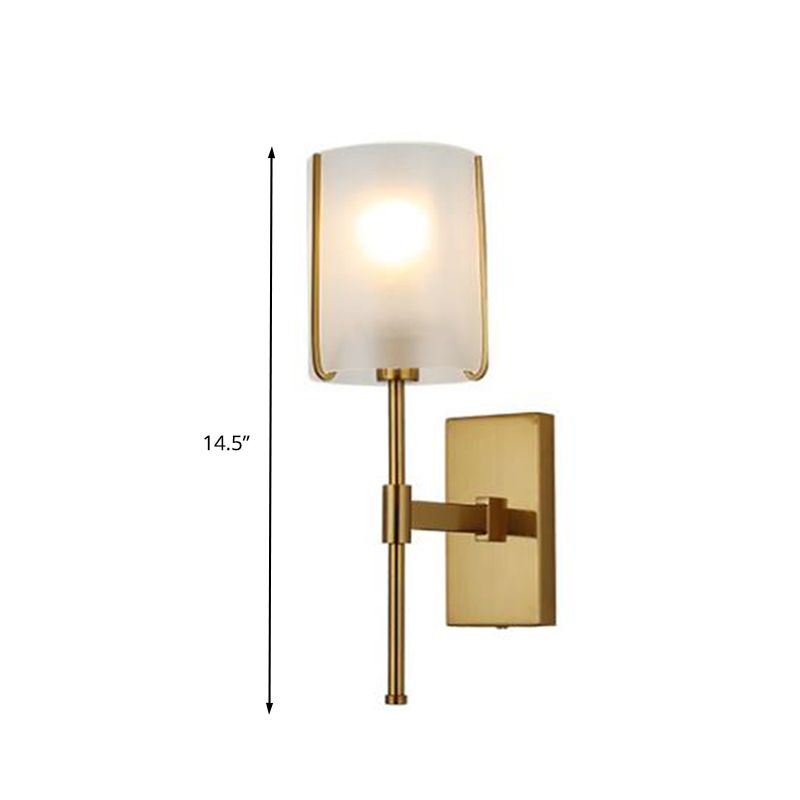 1-Kopf-Metallwandbeleuchtung traditioneller goldener goldener Armschlafzimmer LED-Wandhalterung Licht mit gefrostetem Glasschatten