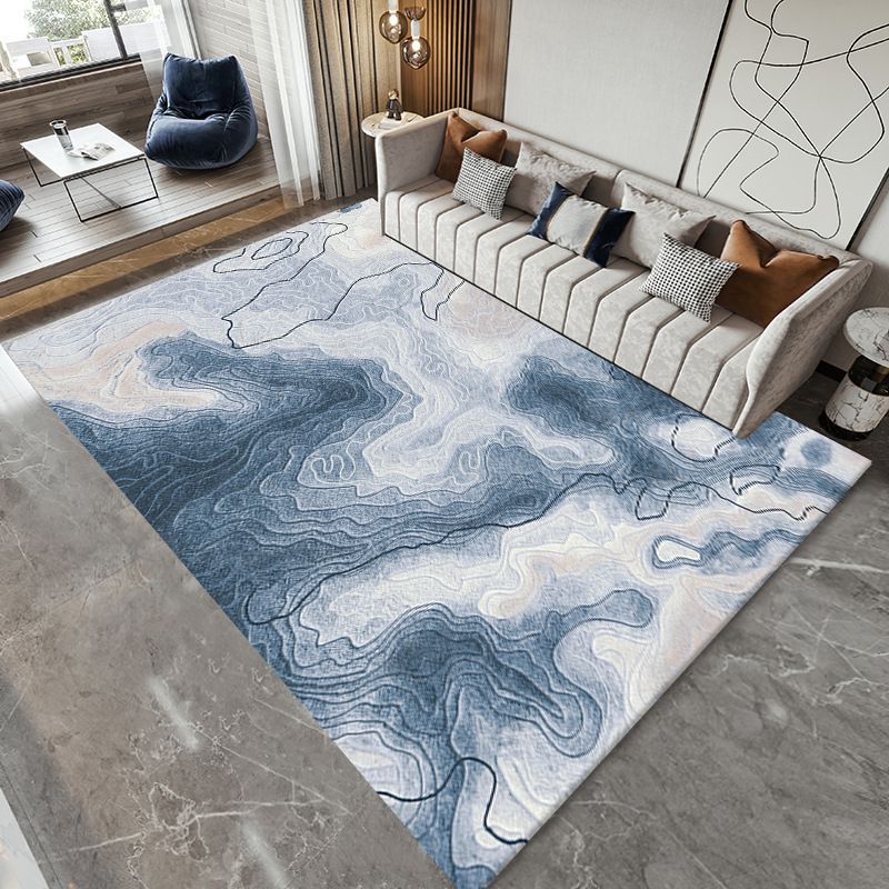 Contemporary Ink Painting Carpet Polyester Area Rug Non-Slip Backing Indoor Carpet for Living Room