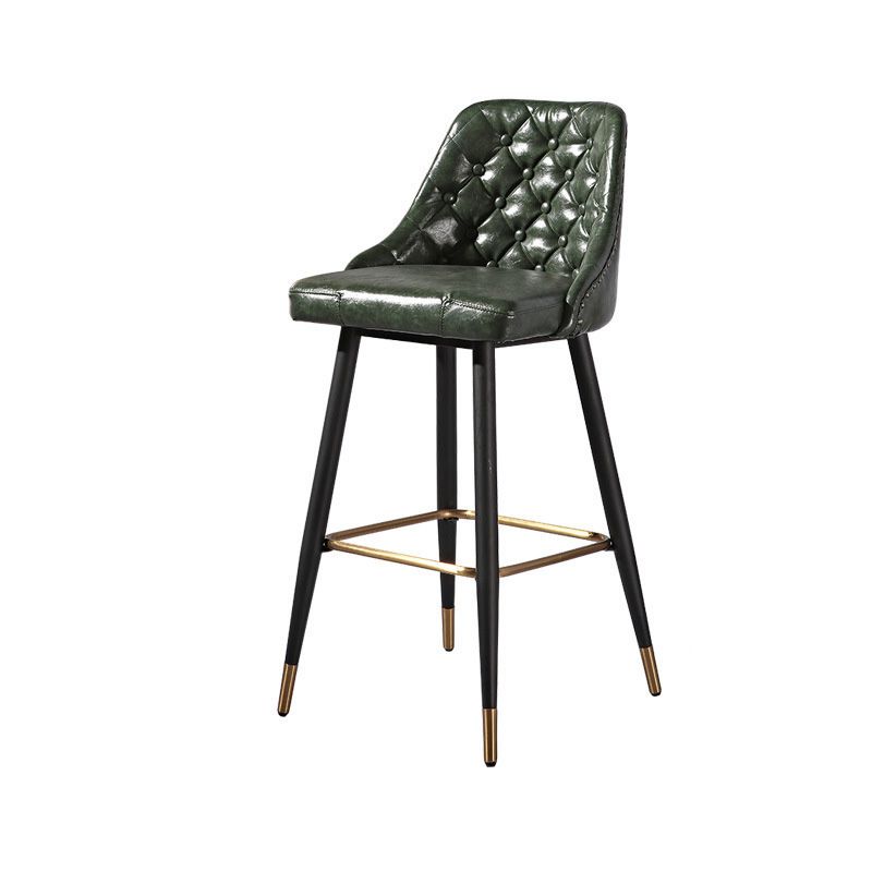 Glam Style Faux Leather Barstool Armless Low Back Bar Stool with Metal Legs
