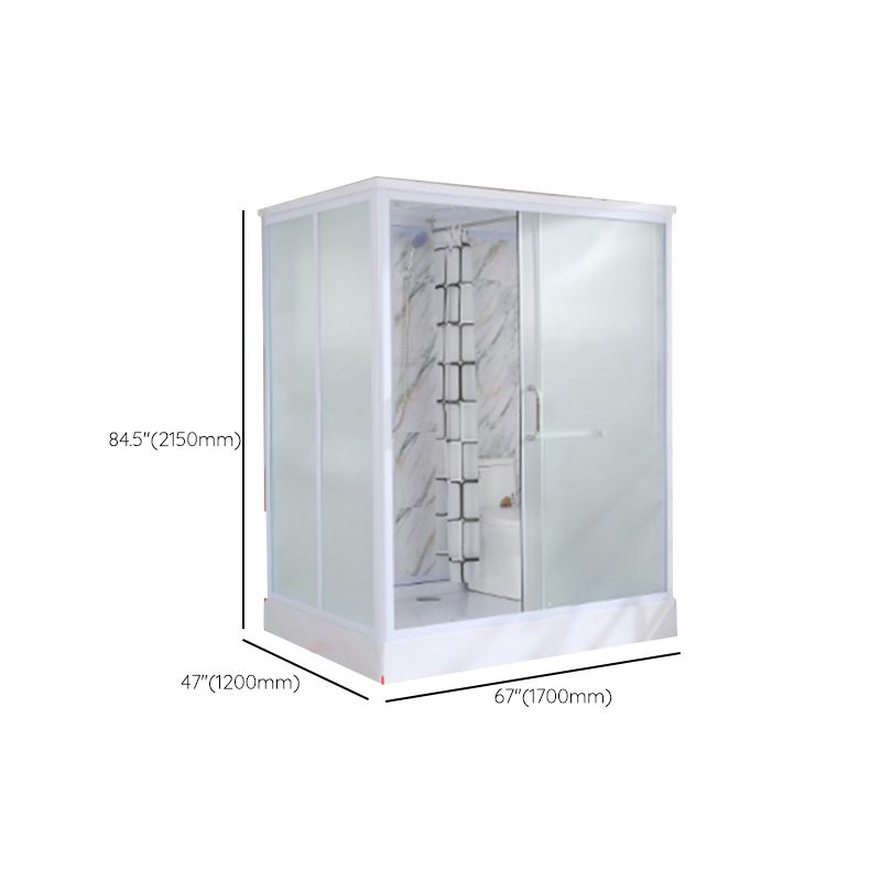 Framed Single Sliding Frosted Shower Kit Rectangle White Shower Stall