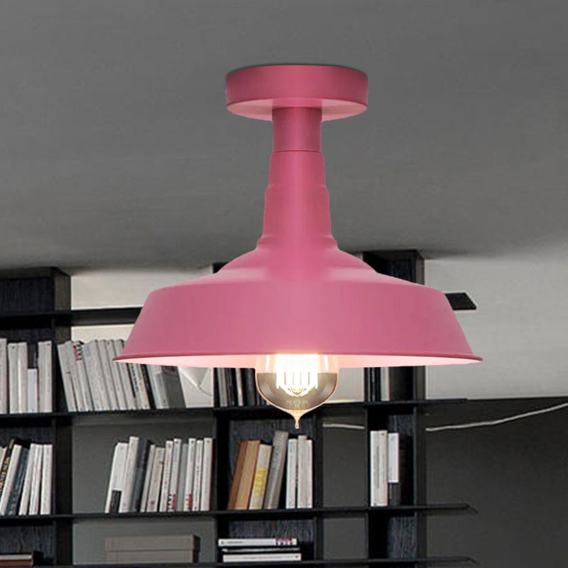 Lámpara de techo de metal con 1 luz de montaje semiempotrado de estilo vintage en azul/verde para pasillo