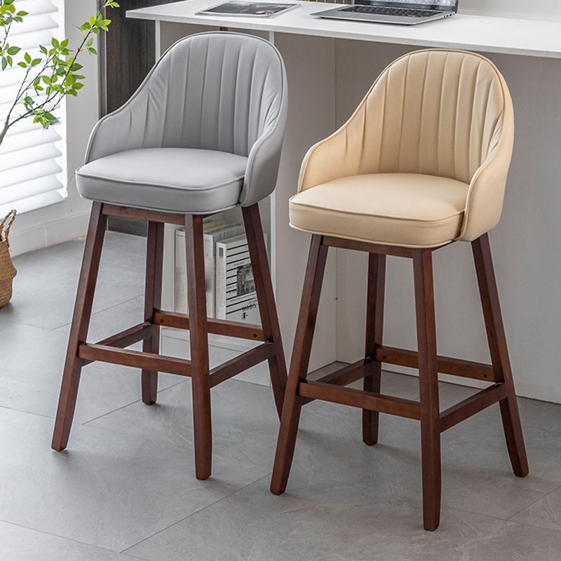 Bucket Upholstered Solid Wood Indoor Bar Stools with Footrest
