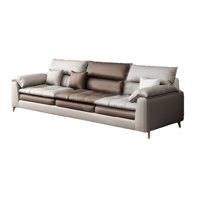 Brown Pillow Top Arm Sofa & Chaise Sewn Pillow Back Sofa - 35.43" H