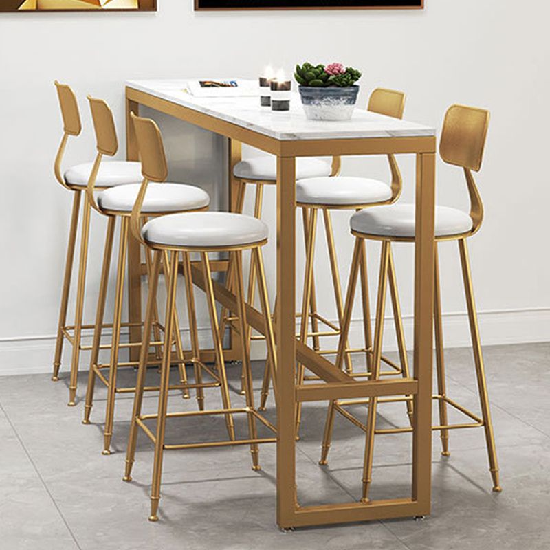 Faux Marble Bar Height Table Modern Style Bistro Table with Trestle Base