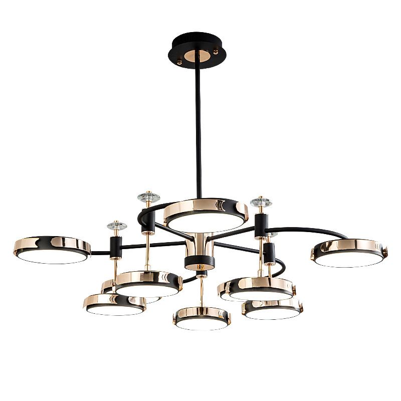 Postmodern Round Chandelier Metallic Bedroom LED Suspension Light in Black-Gold