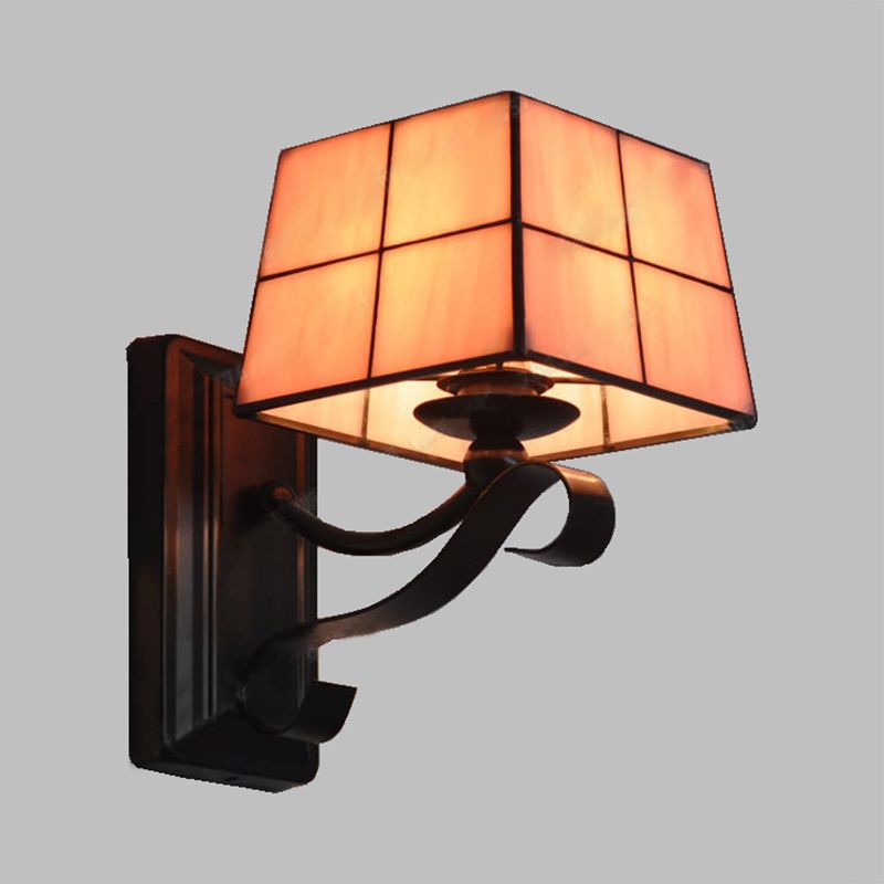 Pink/Blue/Beige Square Wall Light Tiffany Style Stained Glass 1 Light Wall Mount Fixture for Bedroom