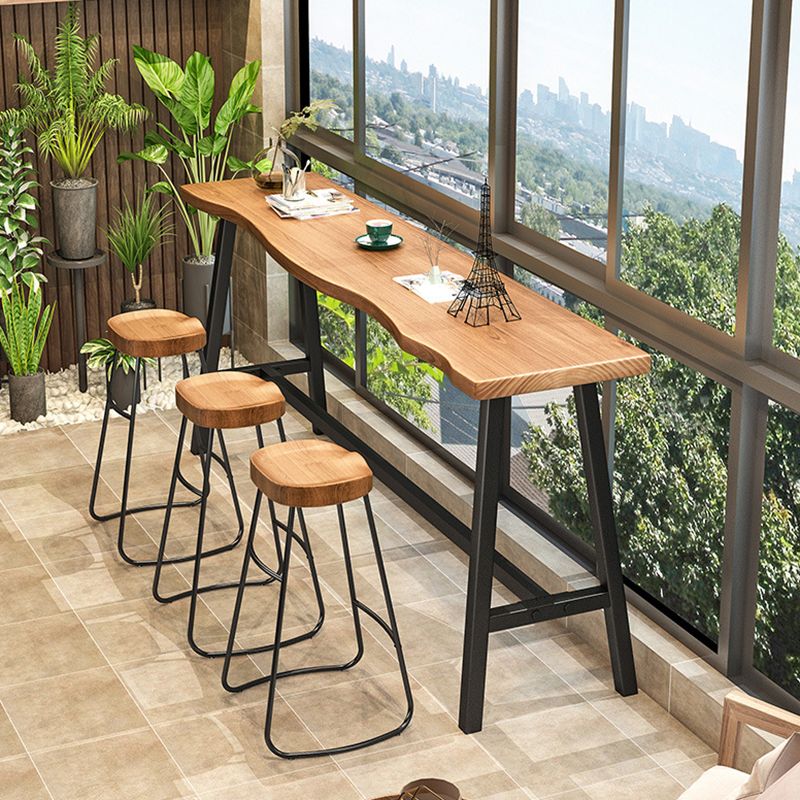 Solid Wood Bar Table Modern Trestle Base Dining Table for Kitchen