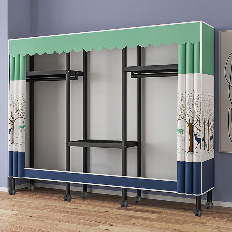 Contemporary Style Wardrobe Cabinet Steel Frame Wardrobe with Clothing Rod