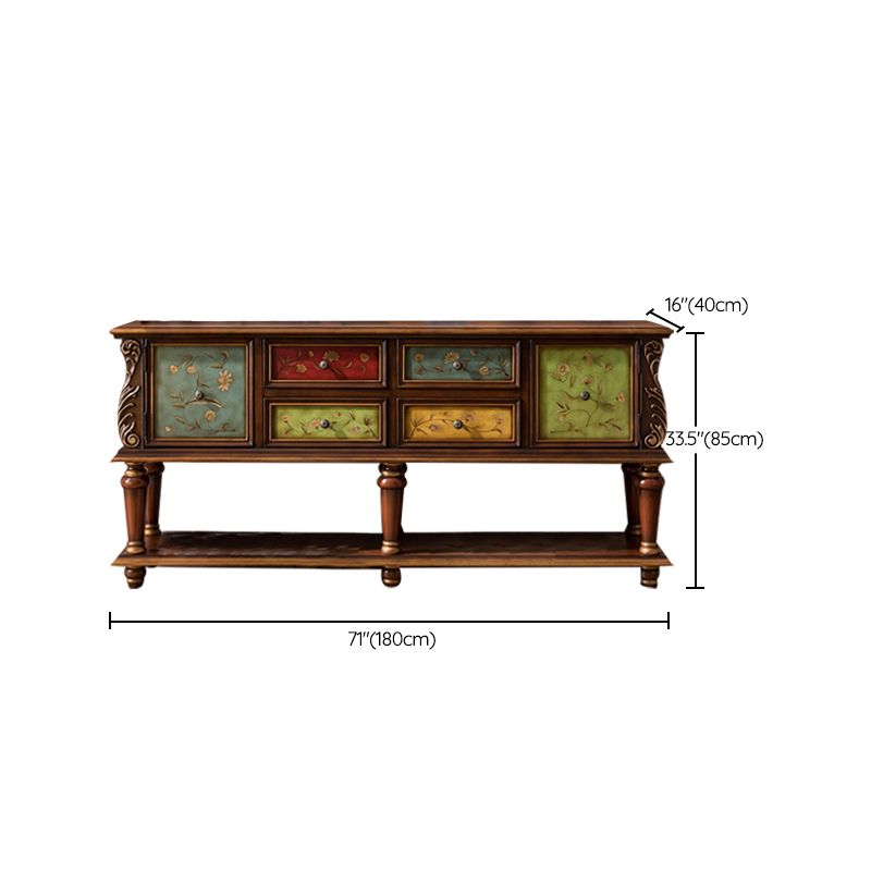 Mid-Century Modern 2-Door Accent Cabinet 33" Tall Distressed Wood Chest with Drawers
