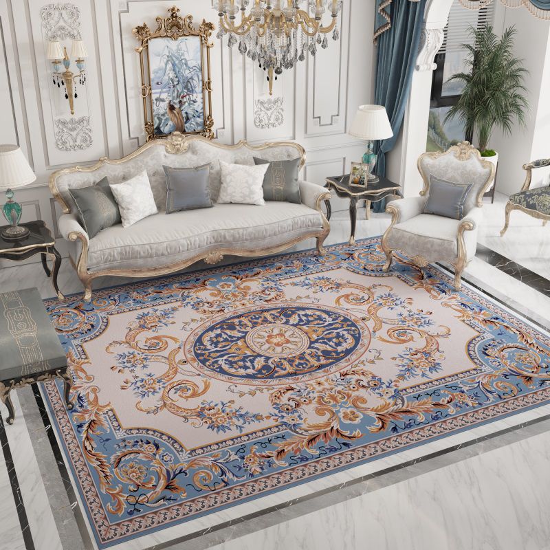 Moroccan Medallion Print Rug Polyester Area Carpet Stain Resistant Indoor Rug for Living Room