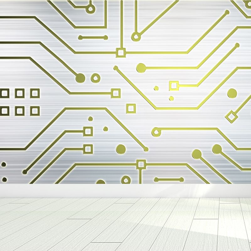 Industrial Circuit Board Mural Non-Woven Texture Waterproof Light Gray Wall Art for Bedroom