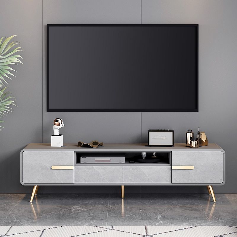 White and Gray TV Stand Glam Engineered Wood TV Cabinet with 2 Doors
