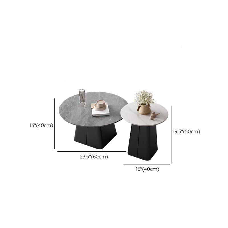 Modern Steel Pedestal Coffee Table Round Slate Top Table Set