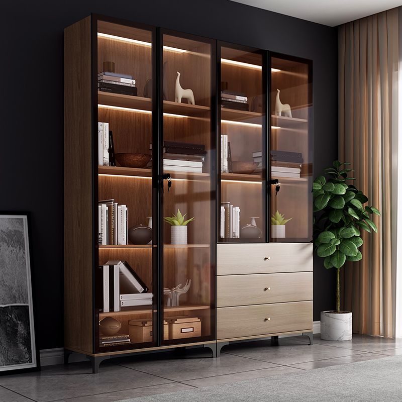 Glam Engineered Wood Bookcase Standard Bookshelf with Cabinets